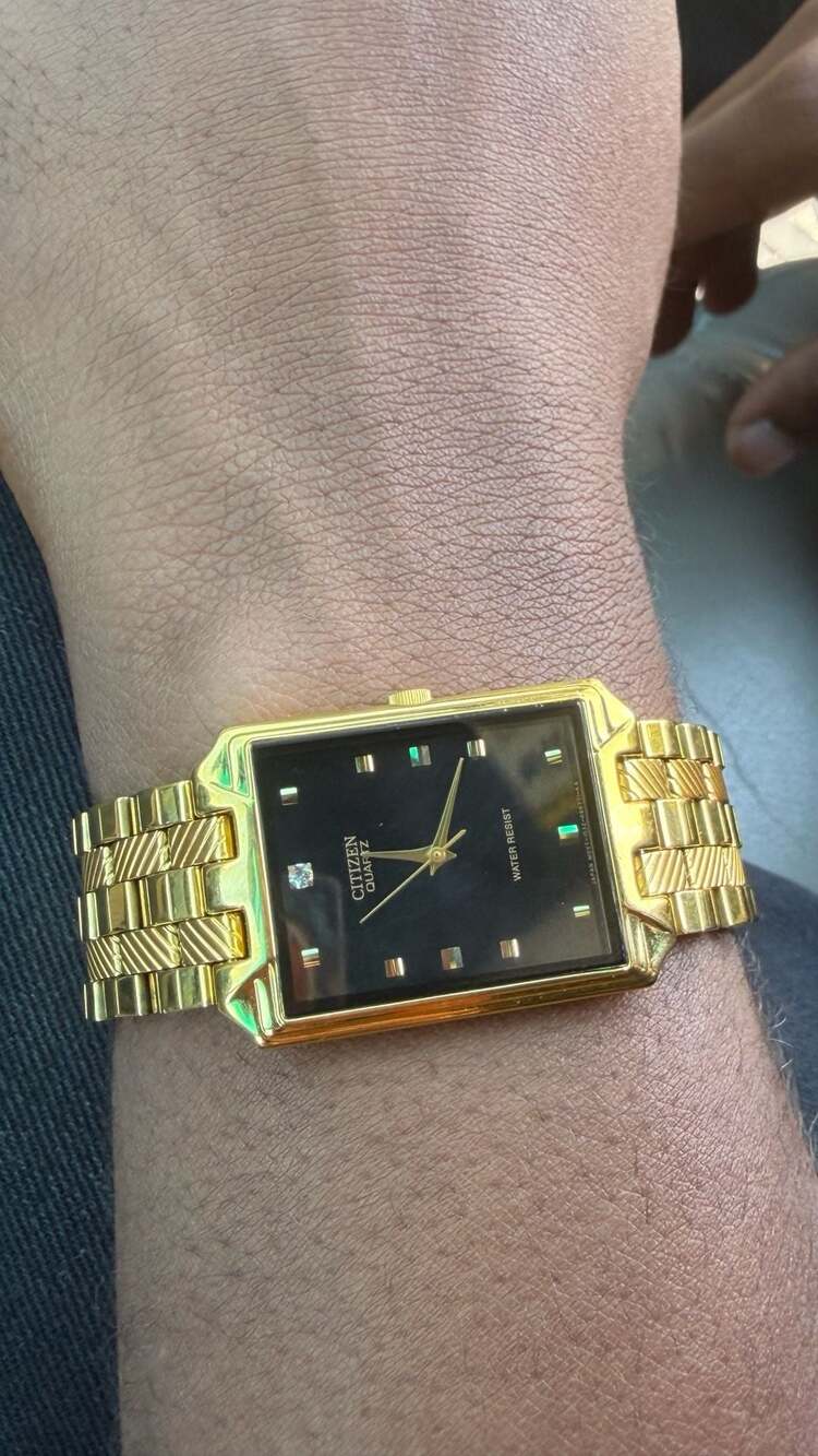 Citizen Quartz Gold-Tone Rectangular Black Dial Diamond Marker Watch 1032-R36221